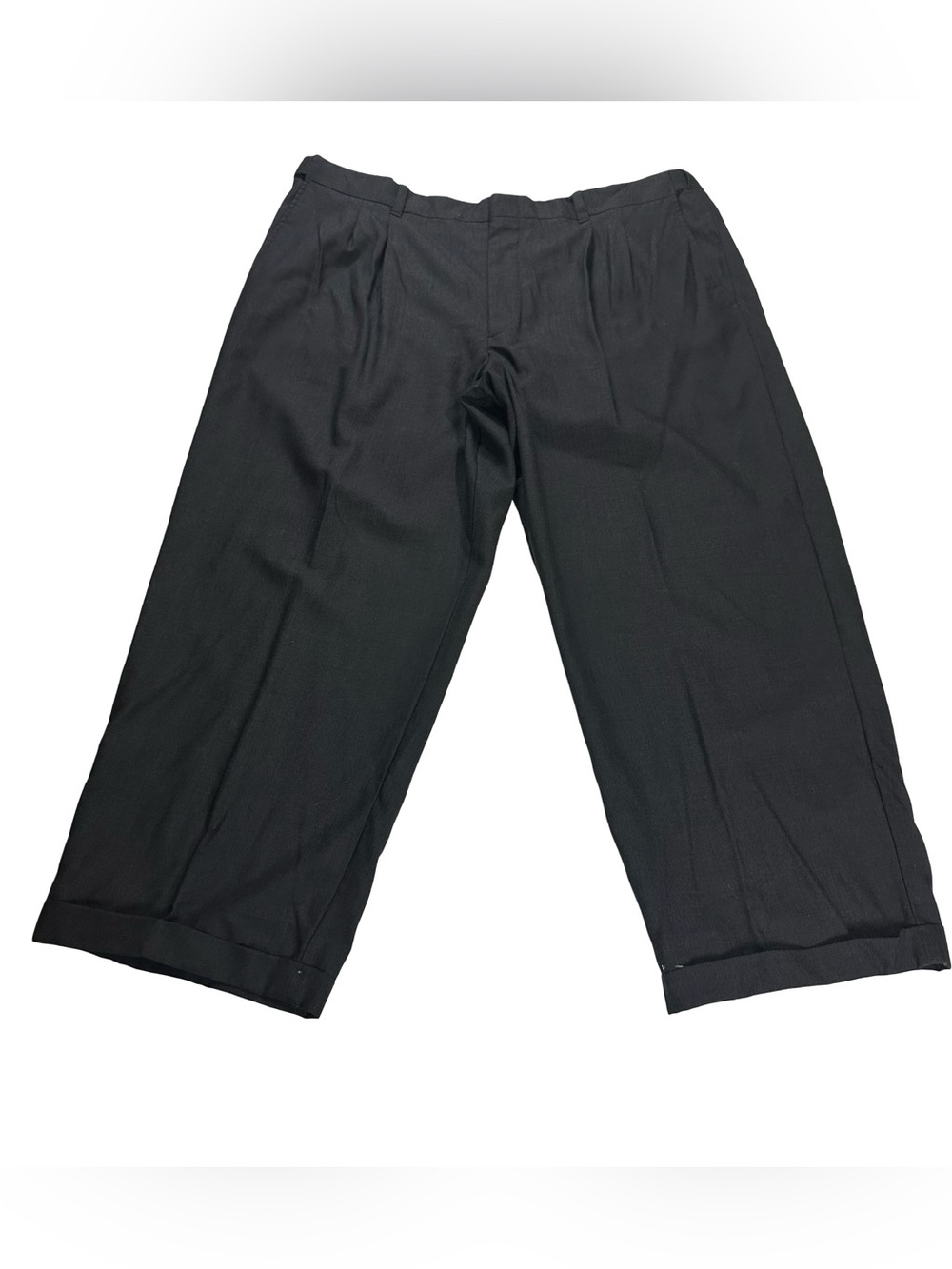 LL Bean Comfort Waist 100% Wool Pleated Gray Dress Slacks Pants Sz 42x28 Cuffed